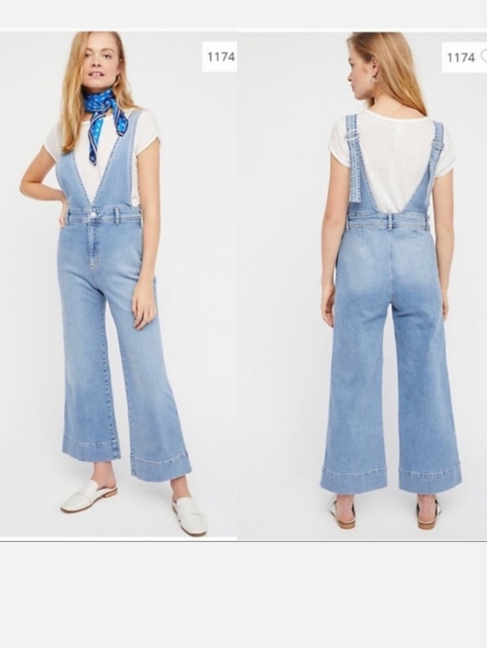 Free People Light Blue A-line Wide-Leg Denim Overalls Size 4 Boho Hippie Chic